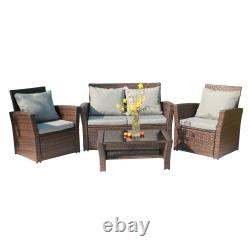 Ensemble de meubles de jardin en rotin BIRCHTREE, fauteuil, canapé, table en verre, patio extérieur 02.