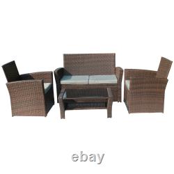 Ensemble de meubles de jardin en rotin BIRCHTREE, fauteuil, canapé, table en verre, patio extérieur 02.