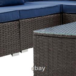 Ensemble de meubles de jardin en rotin d'angle Canapé Patio extérieur en forme de L avec coussin bleu