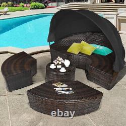 Ensemble de meubles de jardin en rotin pour patio avec lit de repos extérieur et auvent rétractable