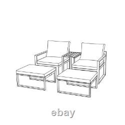 Ensemble de meubles de jardin: table, chaises, repose-pieds, coussins, gris, patio extérieur, 5 pièces.