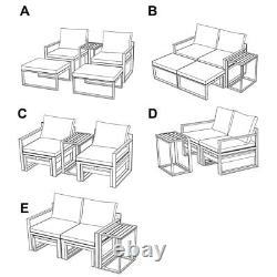 Ensemble de meubles de jardin: table, chaises, repose-pieds, coussins, gris, patio extérieur, 5 pièces.