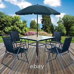 Ensemble de meubles de patio de jardin extérieur 6/8 pièces avec 6/4 chaises pliantes, table en verre et parasol.