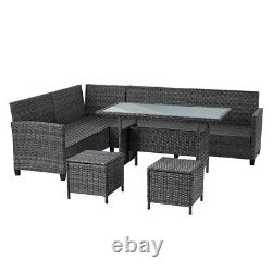 Ensemble de meubles en rotin pour 8 personnes, canapé d'angle, table, banc, tabouret, jardin extérieur, patio
