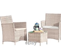 Ensemble de mobilier de bistro en rotin de jardin 3 pièces pour patio extérieur ou véranda avec table et chaises