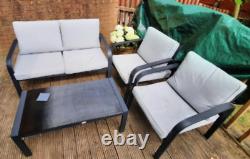 Ensemble de mobilier de jardin en aluminium : canapé, chaise de salle à manger, table basse, pour patio extérieur ou terrasse.