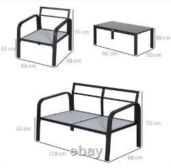 Ensemble de mobilier de jardin en aluminium : canapé, chaise de salle à manger, table basse, pour patio extérieur ou terrasse.