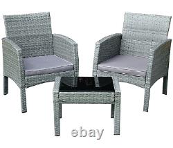 Ensemble de mobilier de jardin en rotin 3 pièces, ensemble extérieur avec table bistrot et chaises, gris patio.