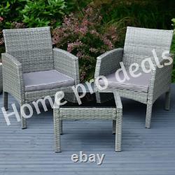 Ensemble de mobilier de jardin en rotin 3 pièces, ensemble extérieur avec table bistrot et chaises, gris patio.