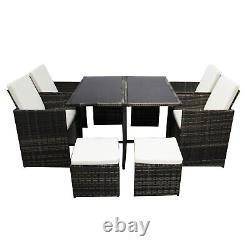 Ensemble de mobilier de jardin en rotin 6141-B, chaises, canapé, table, 8 places, patio extérieur.