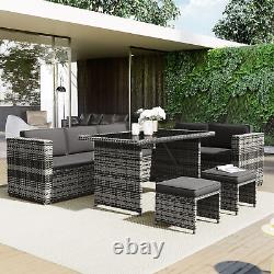 Ensemble de mobilier de jardin en rotin Cube, canapé, table à manger, patio extérieur en osier, 7 places.