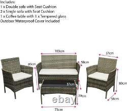 Ensemble de mobilier de jardin en rotin de 4 pièces : table, chaises, canapé, ensemble de patio extérieur en osier.