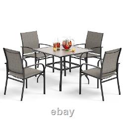 Ensemble de salle à manger d'extérieur 5 pièces pour jardin avec 4 chaises en textilène et une table carrée.