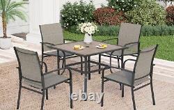 Ensemble de salle à manger d'extérieur 5 pièces pour jardin avec 4 chaises en textilène et une table carrée.