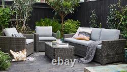 Ensemble de salon 5 places en rotin de luxe, mobilier de jardin gris, canapé extérieur pour terrasse