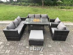 Ensembles de canapés de jardin en rotin de qualité supérieure avec table à manger et foyer au gaz pour patio extérieur
