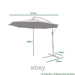 Extérieur 3m Grande Crème Parasol Jardin Patio Umbrella Canopy Shade Réglable