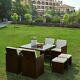Garden 9 Pièces Rattan Furniture Cube 8 Seater Set Dining Chairs Table Patio