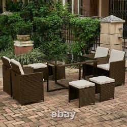 Garden 9 Pièces Rattan Furniture Cube 8 Seater Set Dining Chairs Table Patio