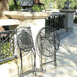 Glamhaus Metal Garden Bistro Set Patio Meubles Extérieurs Chaises De Table 3 Pièces