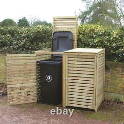 Grand rangement de double poubelle à roulettes en bois pour jardin extérieur et terrasse