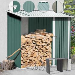 Hangar à outils de jardin, hangar de stockage de bois de chauffage, entrepôt de buches en métal galvanisé sur patio extérieur