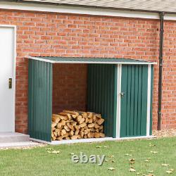 Hangar à outils de jardin, hangar de stockage de bois de chauffage, entrepôt de buches en métal galvanisé sur patio extérieur