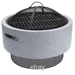 Jardin Fire Pit Bowl Stone Charcoal Bbq Rack Outdoor Summer Patio Grey