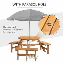 Jardin Table Ronde Chaise Bancs En Bois 6 Seater Patio Parapluie Trou Extérieur