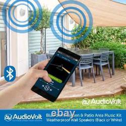 Kit de musique sans fil Bluetooth pour patio de jardin extérieur avec haut-parleurs IP44 montés sur mur