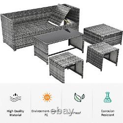 Meubles de jardin en rotin Canapé d'angle 6 places Table et chaises Ensemble de patio extérieur