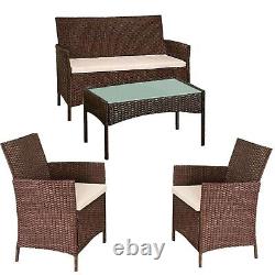 Meubles de jardin en rotin brun Table & Chaise 4 pièces Canapé de terrasse extérieur Patio Seater