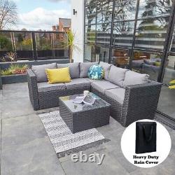 Meubles de patio extérieur de jardin en rotin noir canapé d'angle 5 places avec housse imperméable