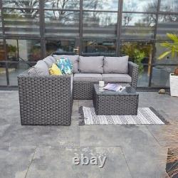 Meubles de patio extérieur de jardin en rotin noir canapé d'angle 5 places avec housse imperméable