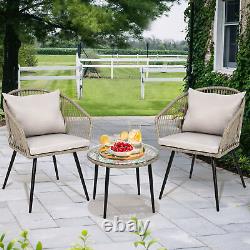 Mobilier de jardin d'extérieur en rotin pour patio, table de conversation et chaises, ensemble de bistro en rotin