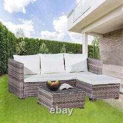 Mobilier de jardin en rotin, canapé en forme de L en 3 pièces, salon d'angle gris pour patio extérieur