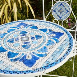 Mosaic Bistro Set De Meubles De Jardin De Patio D'extérieur Et 2 Chaises Cadre En Métal