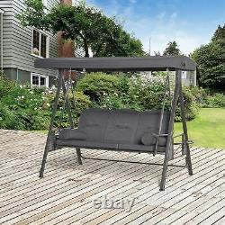 Outsunny 3 Seat Garden Swing Chair Patio Steel Swing Bench Avec Cup Trays Grey