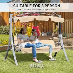 Outsunny Garden Metal 3 Seater Swing Chair Heavy Duty Patio Hammock Bench Canopy