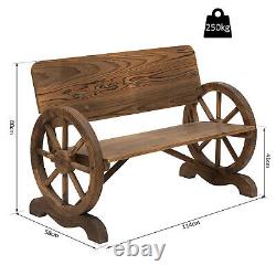 Outsunny Rustic Wood Garden Wagon Wheel Patio Outdoor Bench Decor Style Rétro