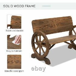 Outsunny Rustic Wood Garden Wagon Wheel Patio Outdoor Bench Decor Style Rétro