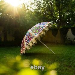 Parapluie de patio indien vintage brodé avec parasol de jardin ombragé en plein air 72
