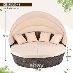 Patio Garden Canapé Bed Outdoor Round Furniture Set Daybed Sun Island Lounge Beige