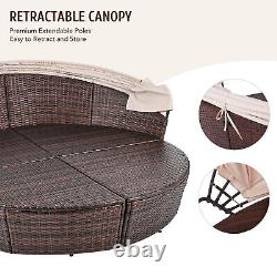 Patio Garden Canapé Bed Outdoor Round Furniture Set Daybed Sun Island Lounge Beige