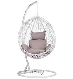 Patio Jardin Balancez Rotin Blanc Weave Hanging Egg Chair & Cushion Extérieur Intérieur
