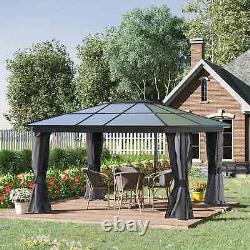 Pergola de jardin extérieure durable avec toit rétractable et rideaux noirs/gris.