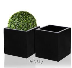 Pot de fleurs carré en poly pierre noire pour plantes, arbres et fleurs, idéal pour le jardin extérieur ou le patio.