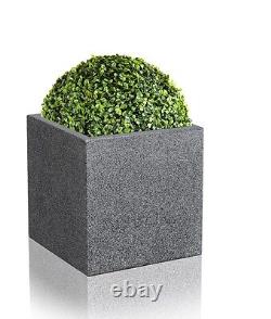 Pot de fleurs de jardin en résine de polystone noire cube en pierre pour patio extérieur