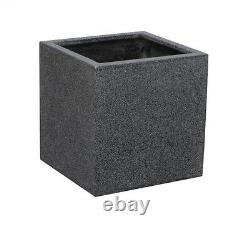 Pot de fleurs de jardin en résine de polystone noire cube en pierre pour patio extérieur