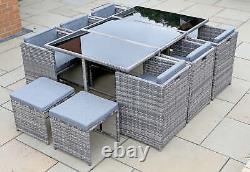 Rattan Cube 10 Seater Garden Mobilier Extérieur Patio Chaise Et Ensemble De Table (grey)